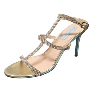 Blue by Betsey Johnson Sparkling Gold T-Strap Evening Heels